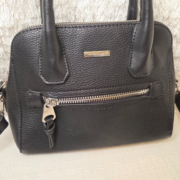 David Jones Black Pebbled Faux-Leather Satchel Crossbody Handbag - Picture 4 of 16